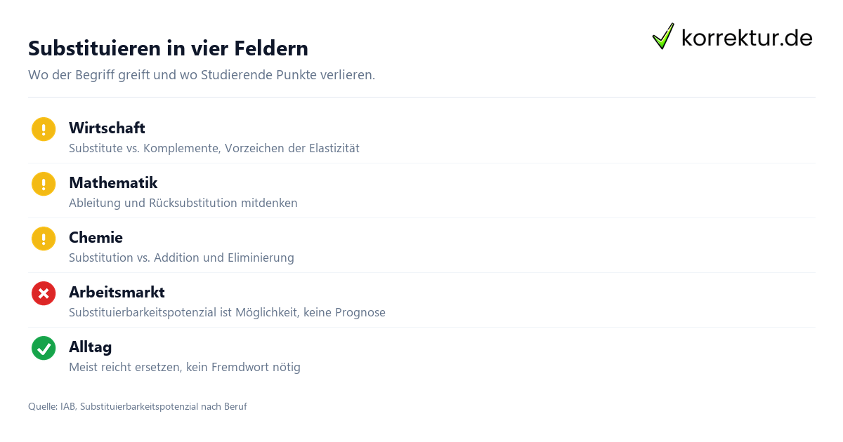 Substituieren in vier Feldern Substituieren Bedeutung: Fächer und typische Fehlerquellen
