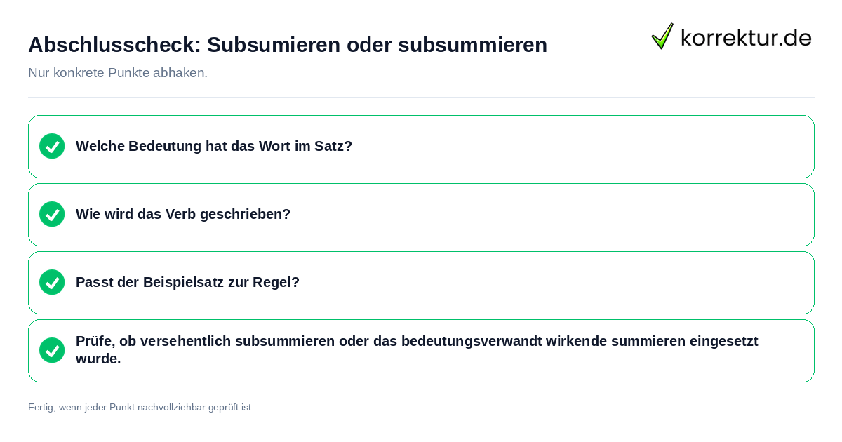 Abschlusscheck: Subsumieren oder subsummieren Konkreter Abschlusscheck zu Subsumieren oder subsummieren