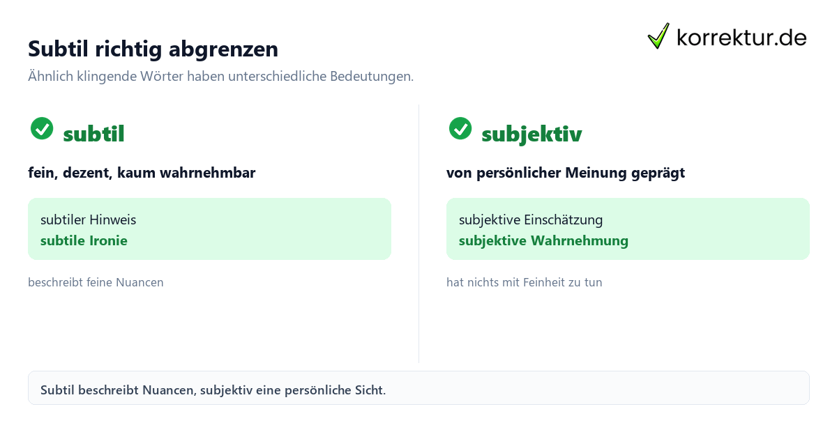 Subtil richtig abgrenzen subtil Bedeutung: Abgrenzung zu subjektiv und subversiv