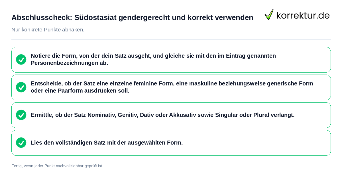 Konkreter Abschlusscheck zu Südostasiat gendergerecht und korrekt verwenden