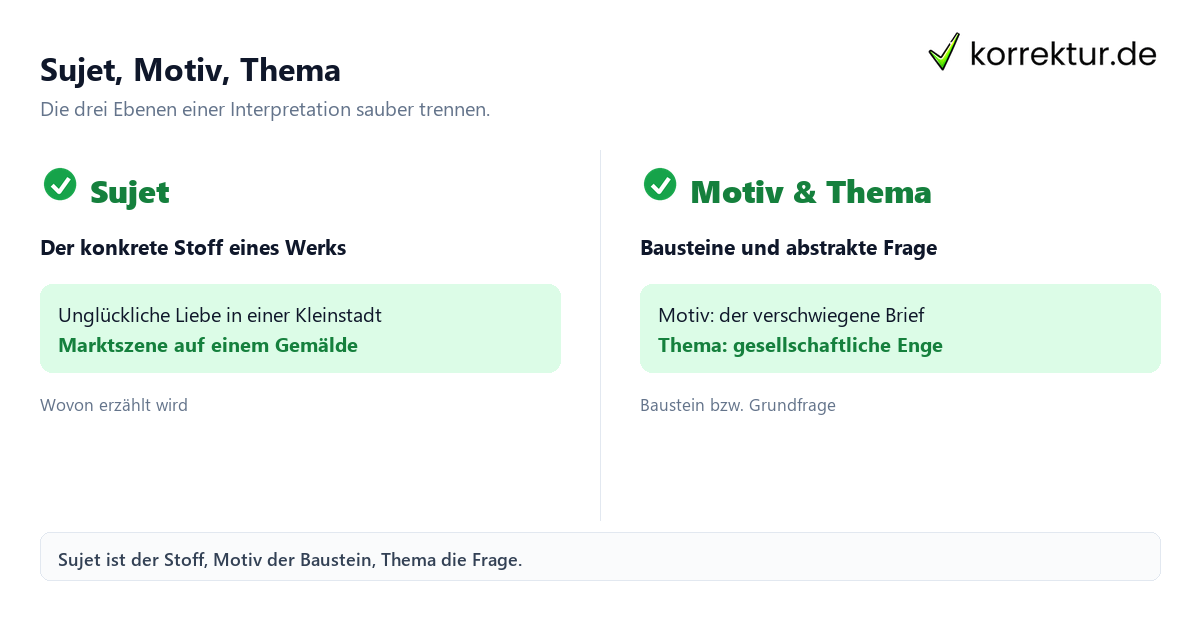 Sujet, Motiv, Thema Sujet Bedeutung: Unterschied Sujet, Motiv, Thema erklärt