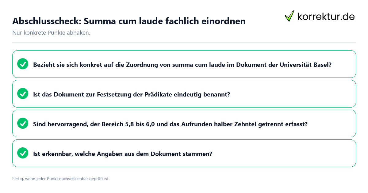 Konkreter Abschlusscheck zu Summa cum laude fachlich einordnen