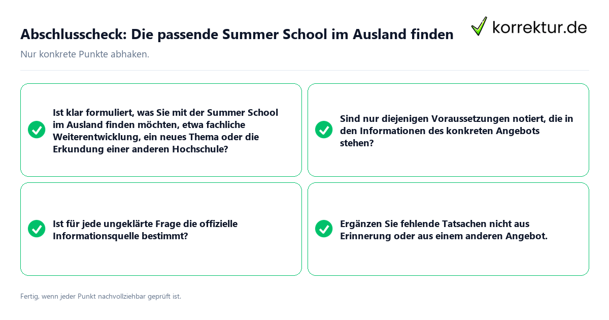 Abschlusscheck: Die passende Summer School im Ausland finden Konkreter Abschlusscheck zu Die passende Summer School im Ausland finden