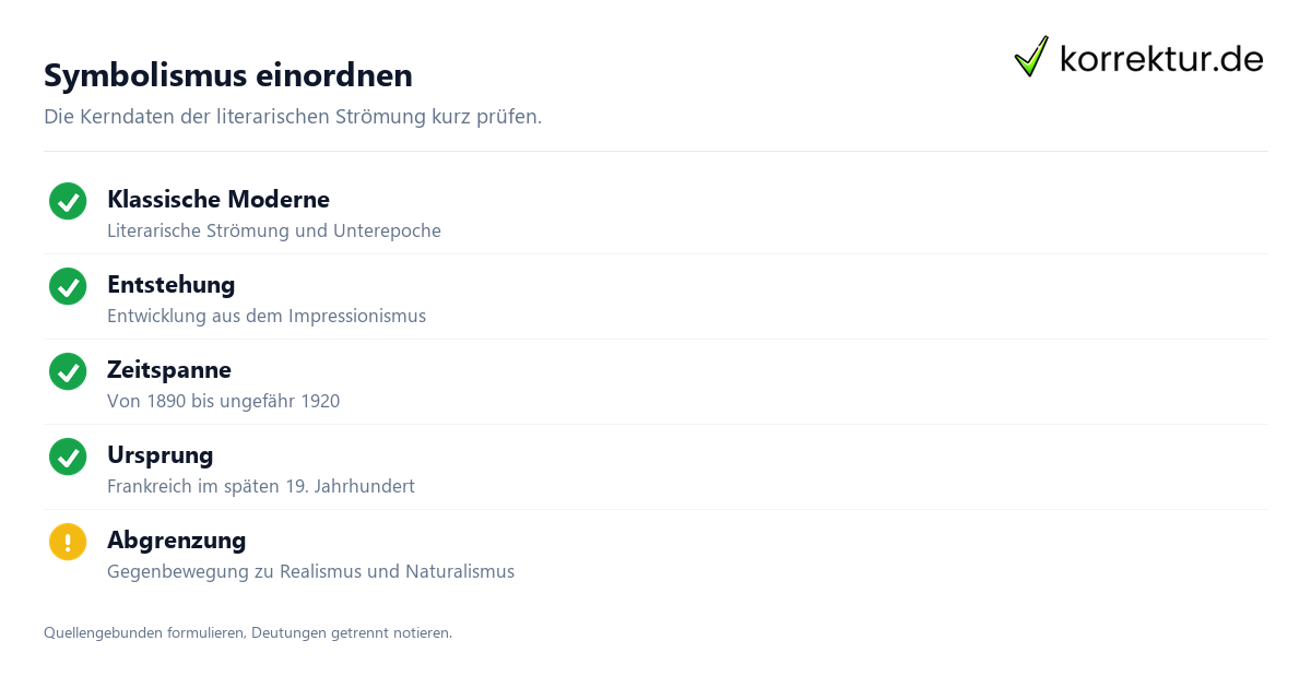 Symbolismus sicher verstehen und anwenden: Merkmale prüfen