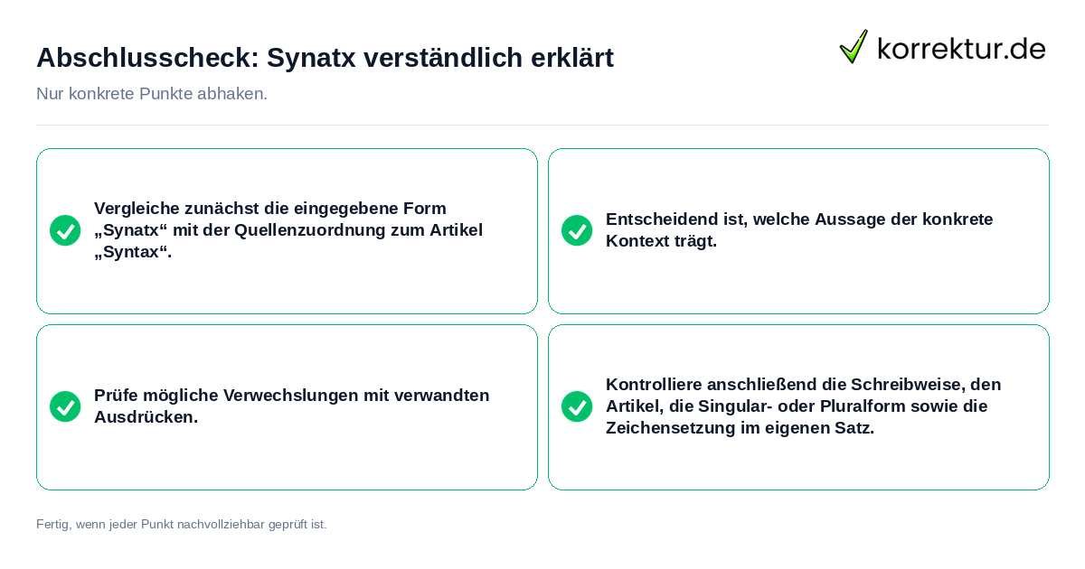Konkreter Abschlusscheck zu Synatx verständlich erklärt