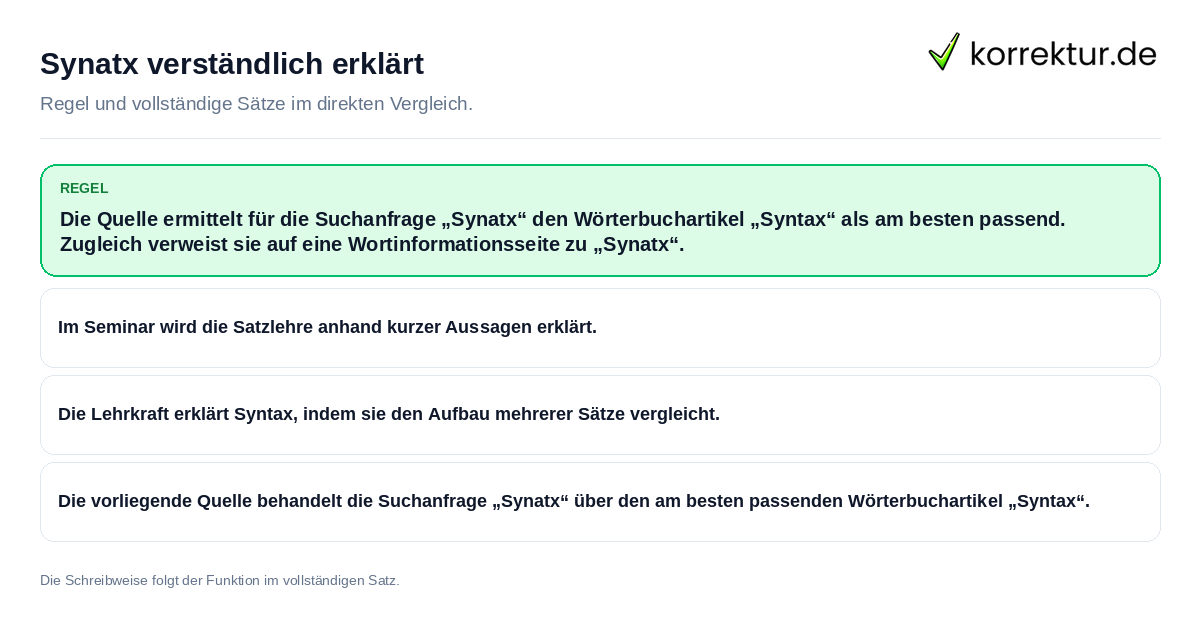 Konkrete Regel und vollständige Beispielsätze zu Synatx verständlich erklärt