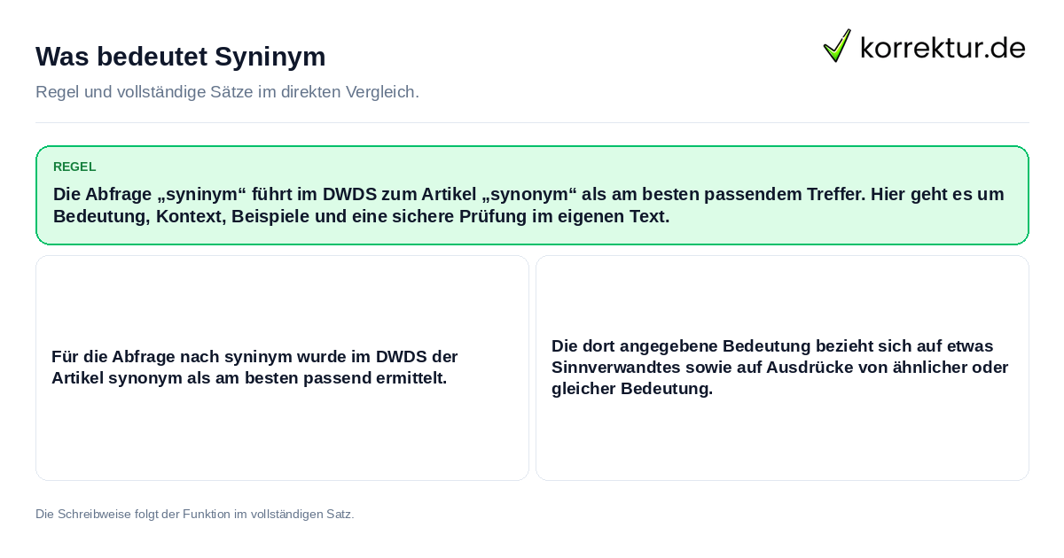 Konkrete Regel und vollständige Beispielsätze zu Was bedeutet Syninym