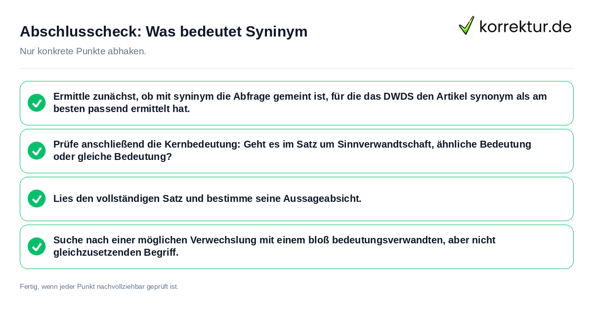 Konkreter Abschlusscheck zu Was bedeutet Syninym