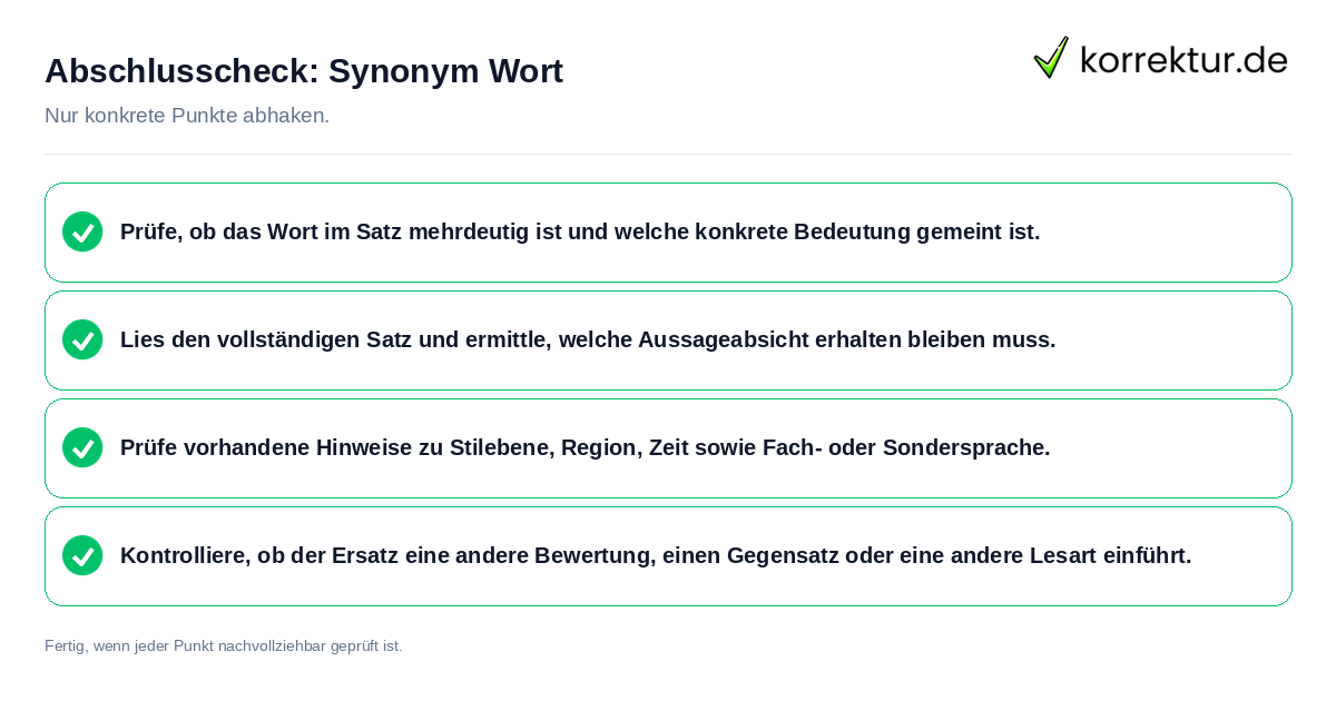 Konkreter Abschlusscheck zu Synonym Wort