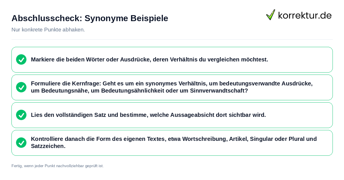 Konkreter Abschlusscheck zu Synonyme Beispiele