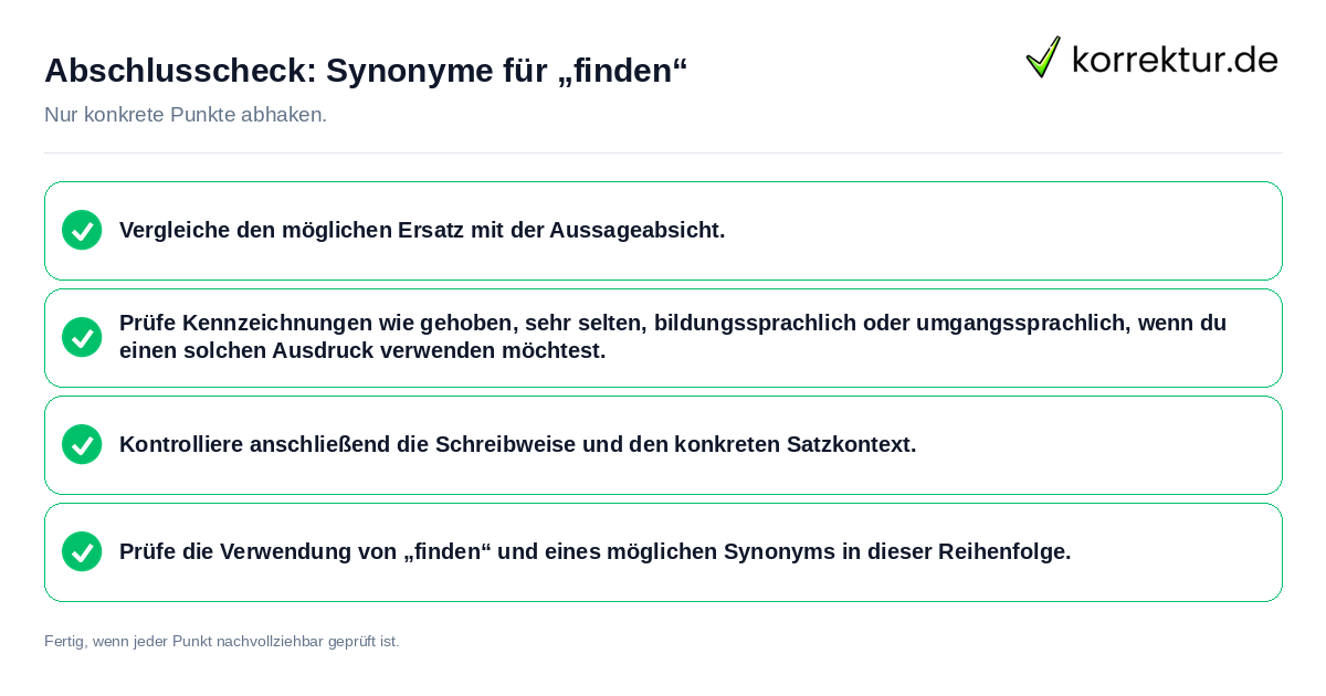 Konkreter Abschlusscheck zu Synonyme für „finden“