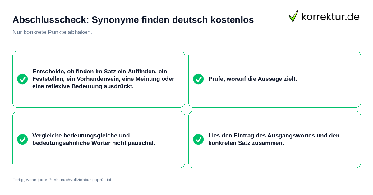 Konkreter Abschlusscheck zu Synonyme finden deutsch kostenlos
