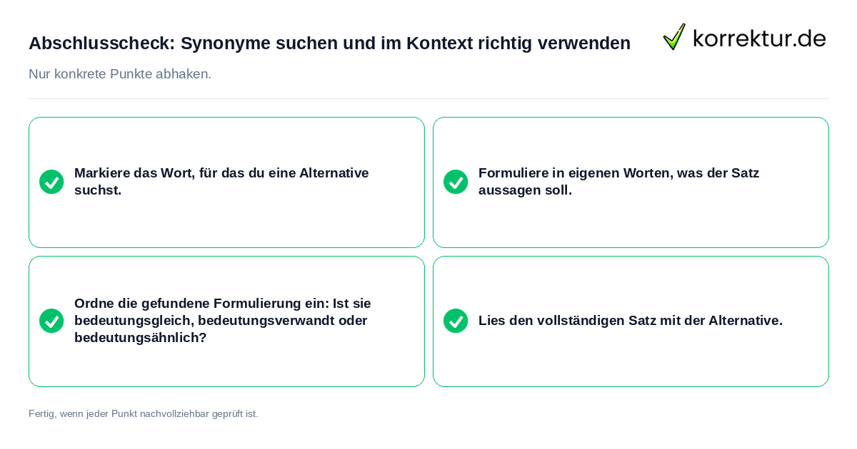 Konkreter Abschlusscheck zu Synonyme suchen und im Kontext richtig verwenden