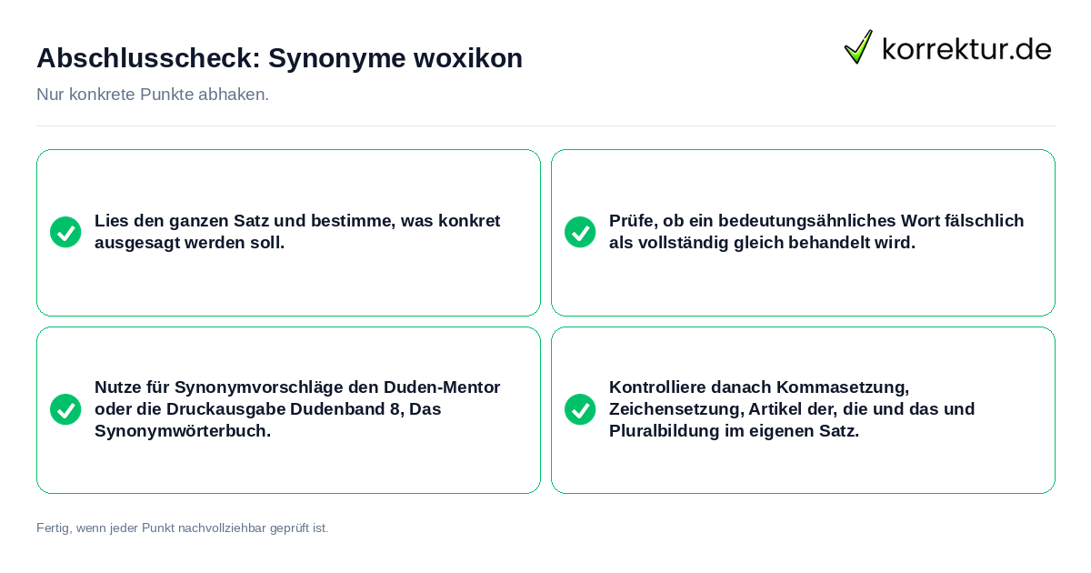 Konkreter Abschlusscheck zu Synonyme woxikon