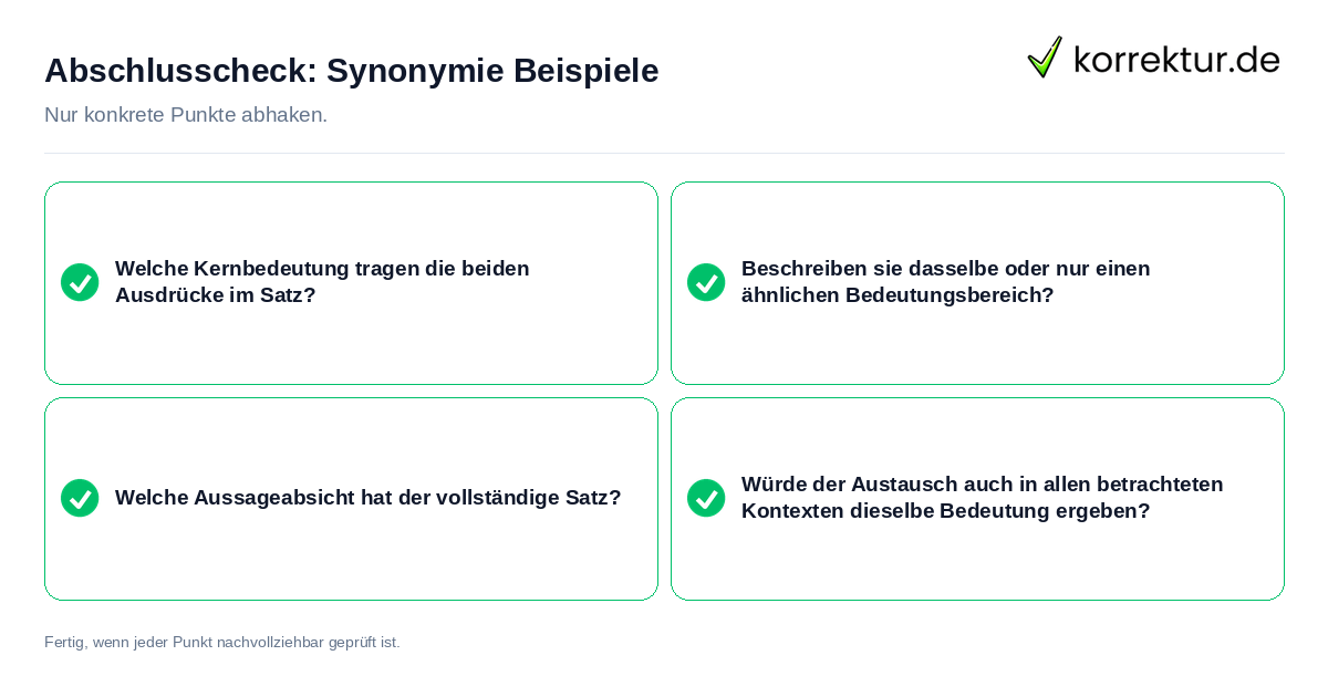 Konkreter Abschlusscheck zu Synonymie Beispiele