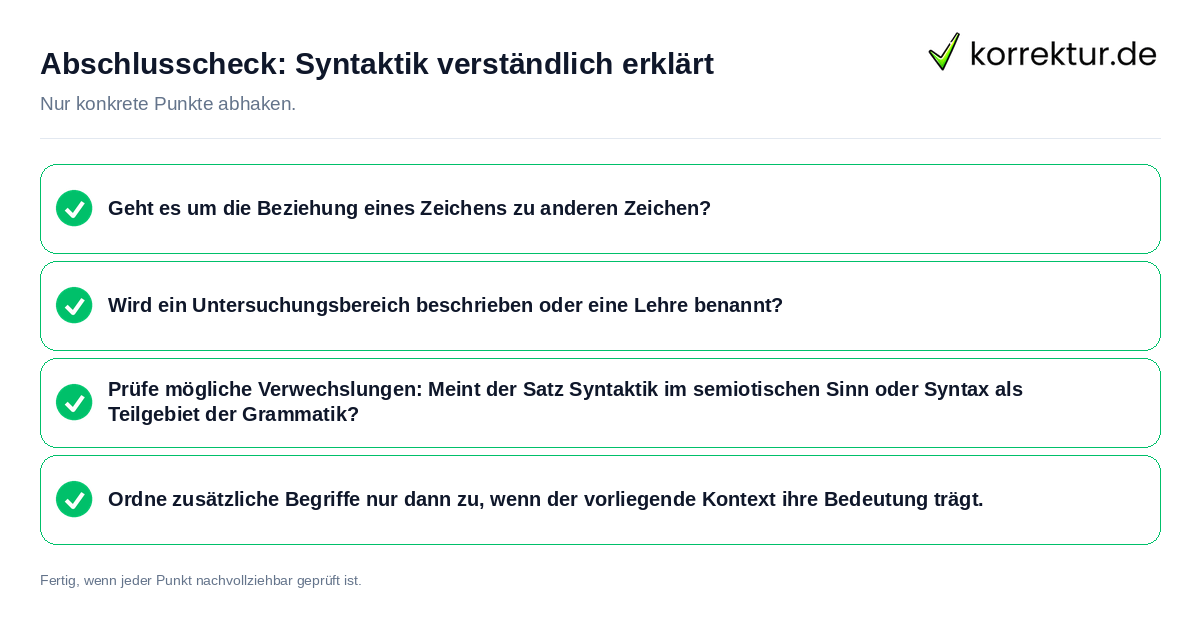 Konkreter Abschlusscheck zu Syntaktik verständlich erklärt