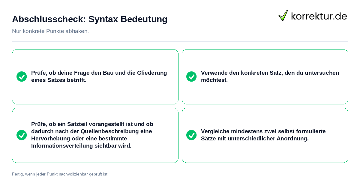 Konkreter Abschlusscheck zu Syntax Bedeutung