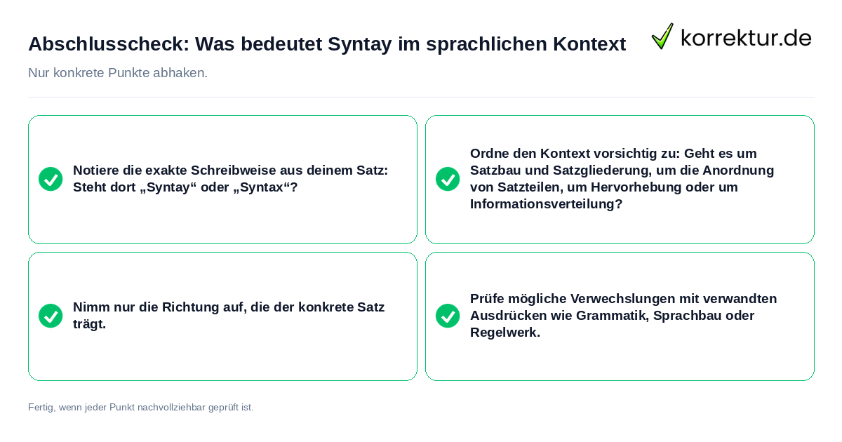 Konkreter Abschlusscheck zu Was bedeutet Syntay im sprachlichen Kontext