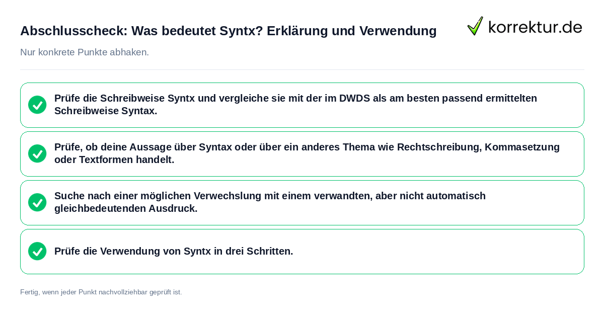 Konkreter Abschlusscheck zu Was bedeutet Syntx? Erklärung und Verwendung