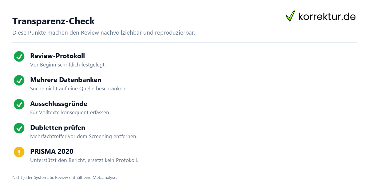 Schritt für Schritt Einen Systematic Review transparent und reproduzierbar schreiben: Schritte