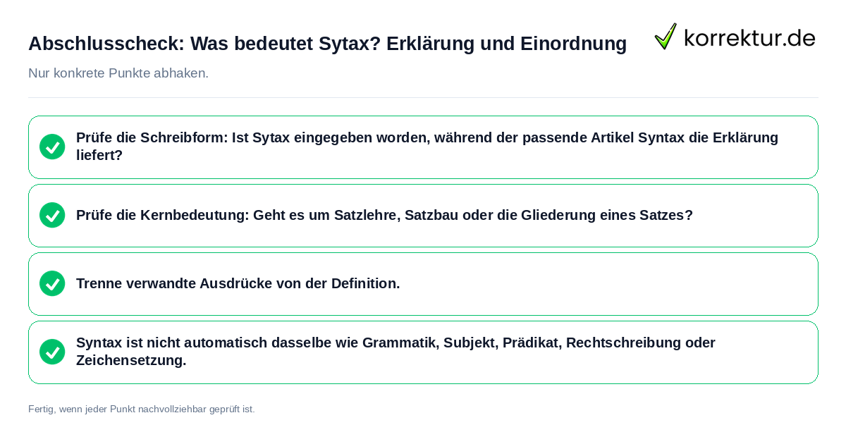 Konkreter Abschlusscheck zu Was bedeutet Sytax? Erklärung und Einordnung