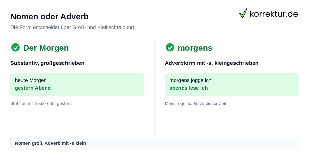 Nomen oder Adverb Tageszeiten groß oder klein: Substantiv groß, Adverb mit -s klein