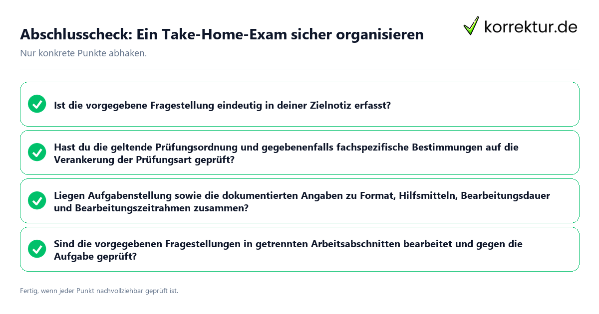 Konkreter Abschlusscheck zu Ein Take-Home-Exam sicher organisieren
