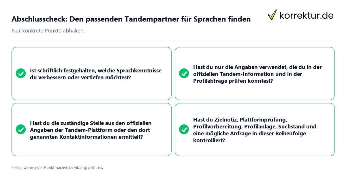 Konkreter Abschlusscheck zu Den passenden Tandempartner für Sprachen finden