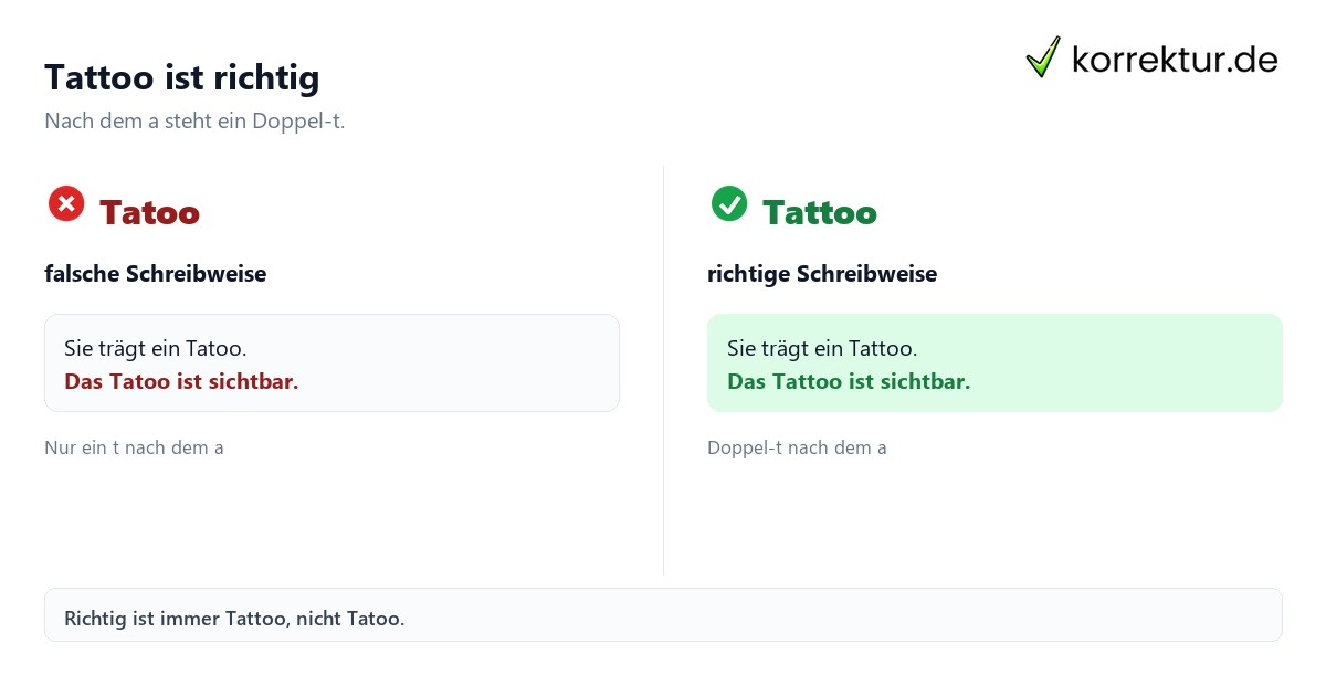 Tattoo ist richtig Tatoo oder Tattoo: richtige Schreibweise im Vergleich