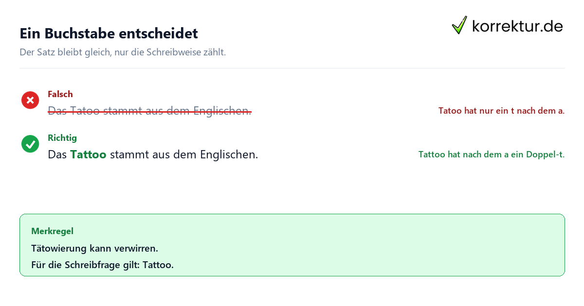 Tatoo oder Tattoo: richtiger Beispielsatz