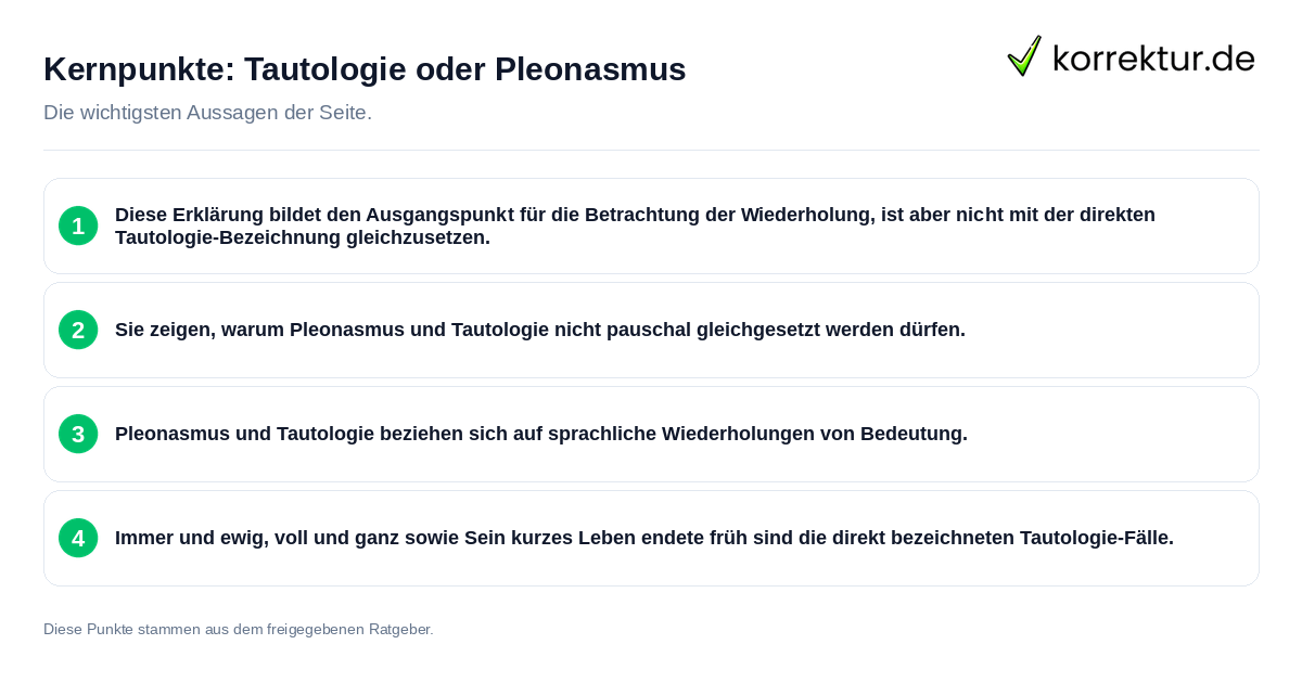 Konkrete Kernpunkte zu Tautologie oder Pleonasmus
