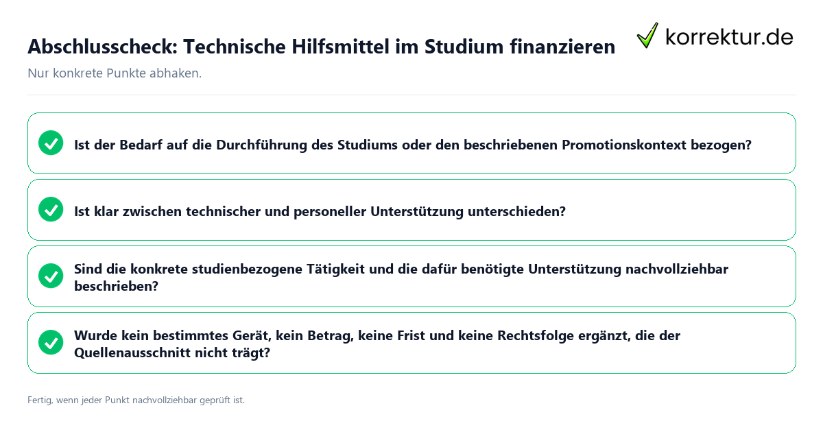 Konkreter Abschlusscheck zu Technische Hilfsmittel im Studium finanzieren
