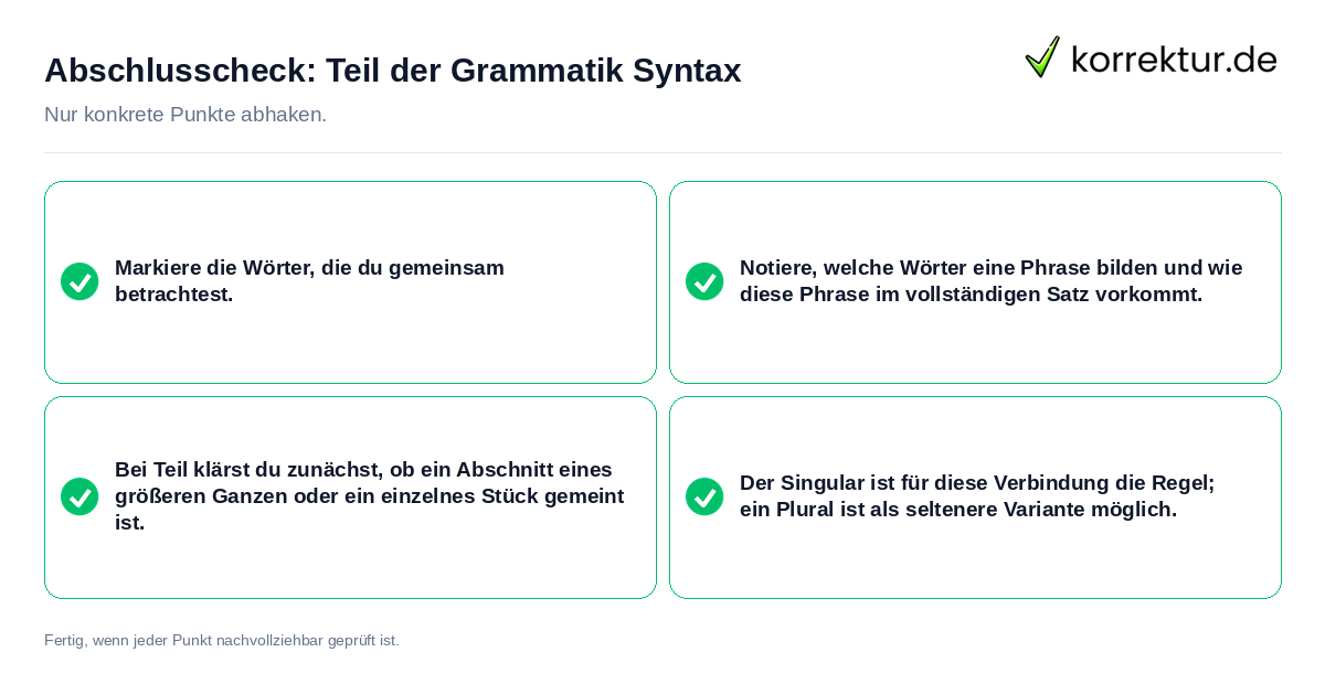 Konkreter Abschlusscheck zu Teil der Grammatik Syntax