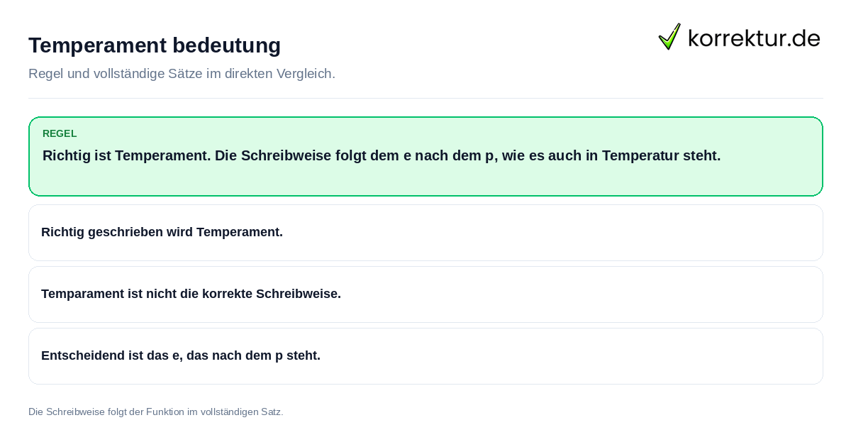Konkrete Regel und vollständige Beispielsätze zu Temperament bedeutung