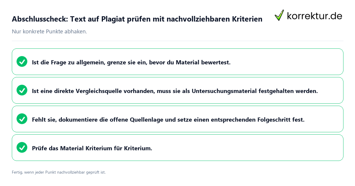 Abschlusscheck: Text auf Plagiat prüfen mit nachvollziehbaren Kriterien Konkreter Abschlusscheck zu Text auf Plagiat prüfen mit nachvollziehbaren Kriterien