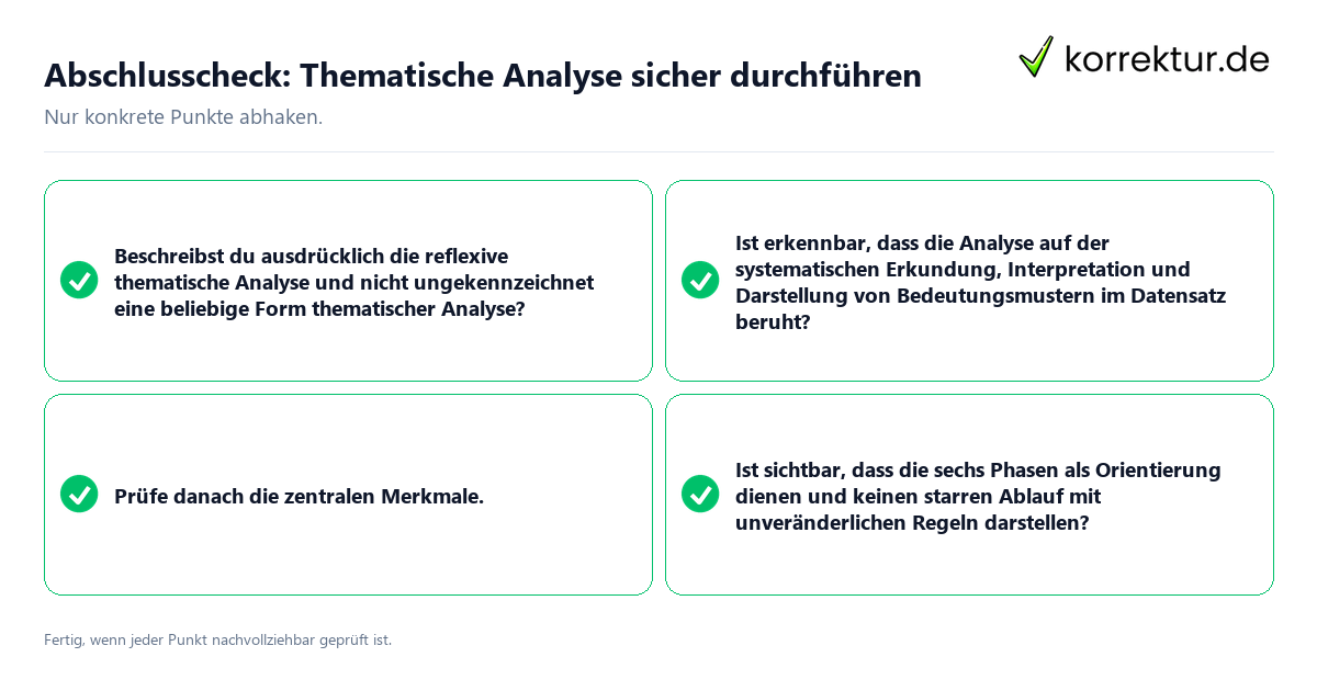Abschlusscheck: Thematische Analyse sicher durchführen Konkreter Abschlusscheck zu Thematische Analyse sicher durchführen