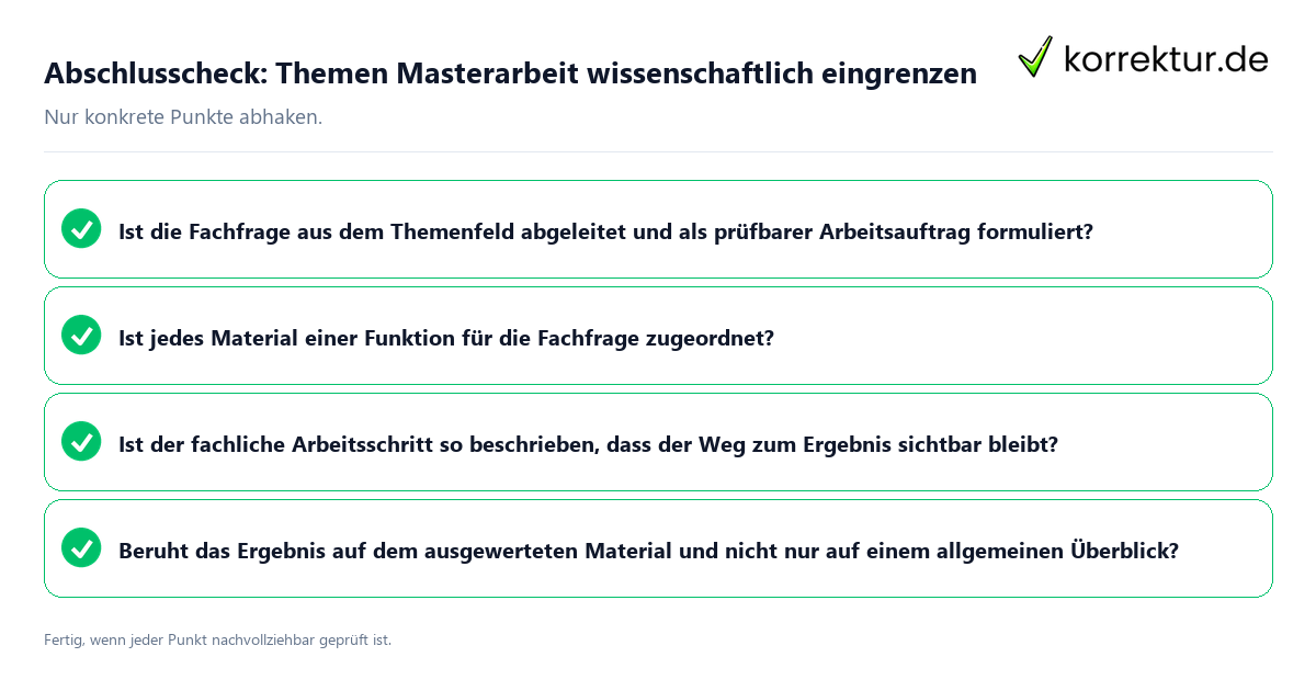 Konkreter Abschlusscheck zu Themen Masterarbeit wissenschaftlich eingrenzen
