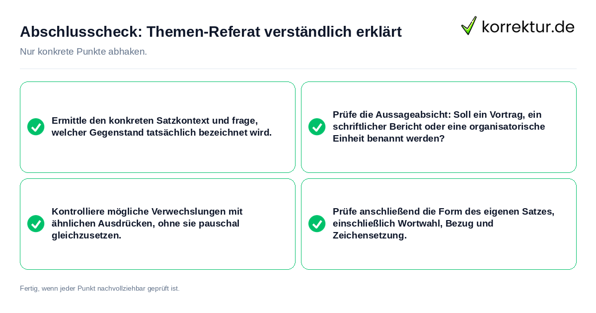 Konkreter Abschlusscheck zu Themen-Referat verständlich erklärt