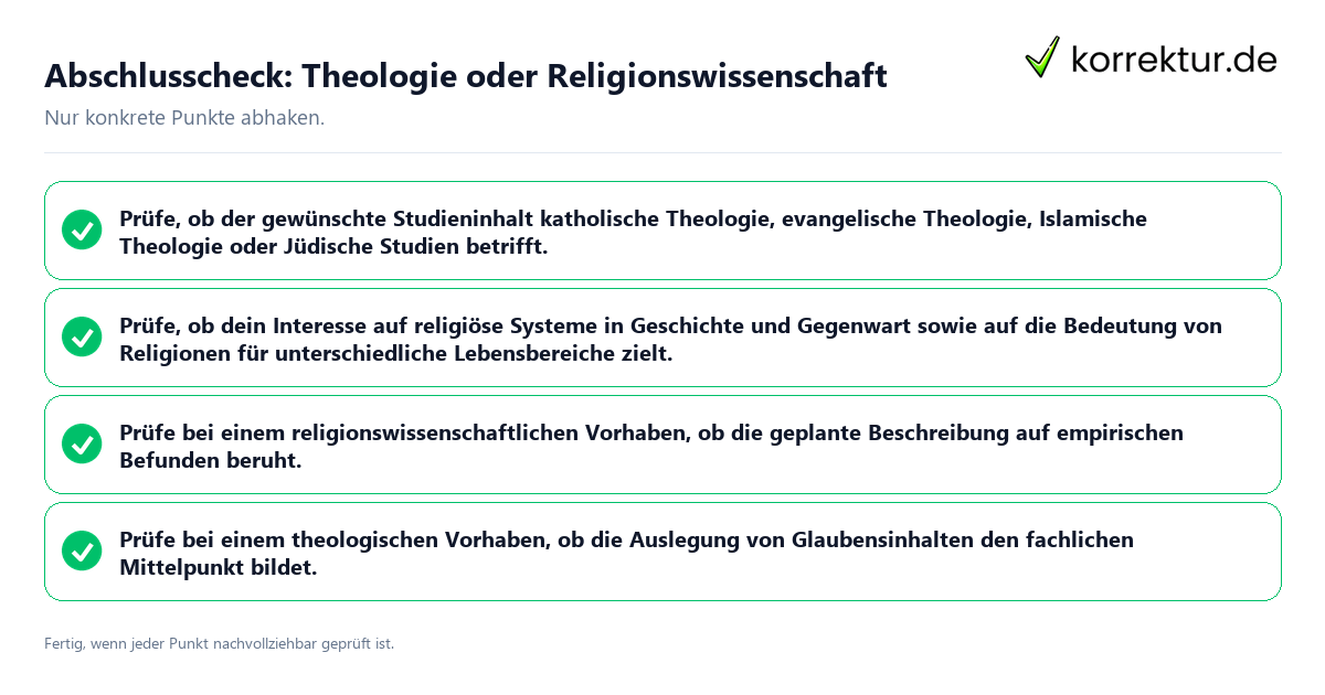Abschlusscheck: Theologie oder Religionswissenschaft Konkreter Abschlusscheck zu Theologie oder Religionswissenschaft