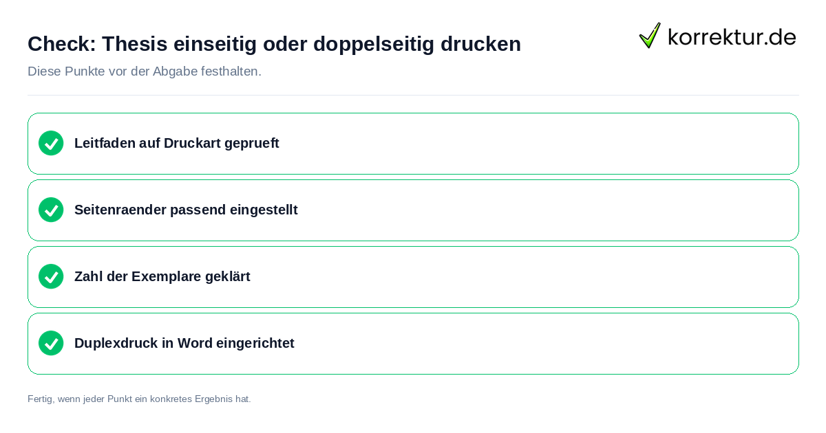 Thesis einseitig oder doppelseitig drucken: Prüfliste mit vier Punkten