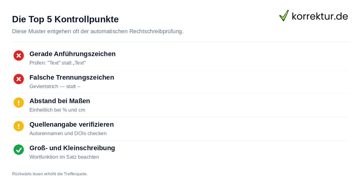 Checkliste zur Prüfung von KI-Tippfehlern und Formalien