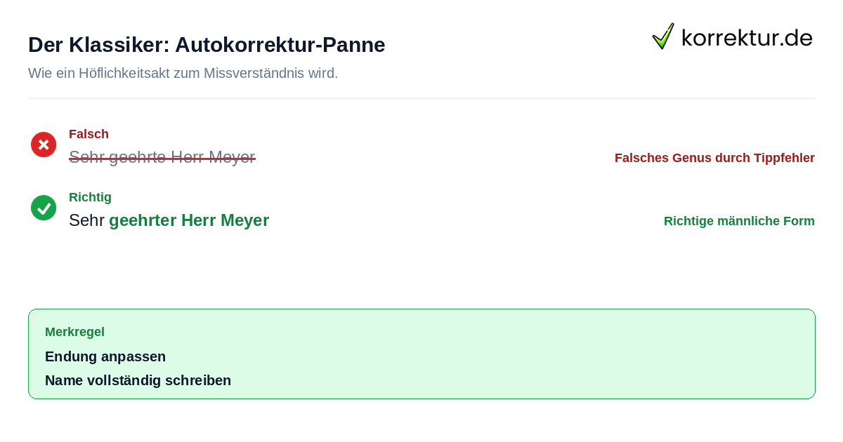 Der Klassiker: Autokorrektur-Panne Autokorrektur-Fehler in E-Mail-Anreden erkennen