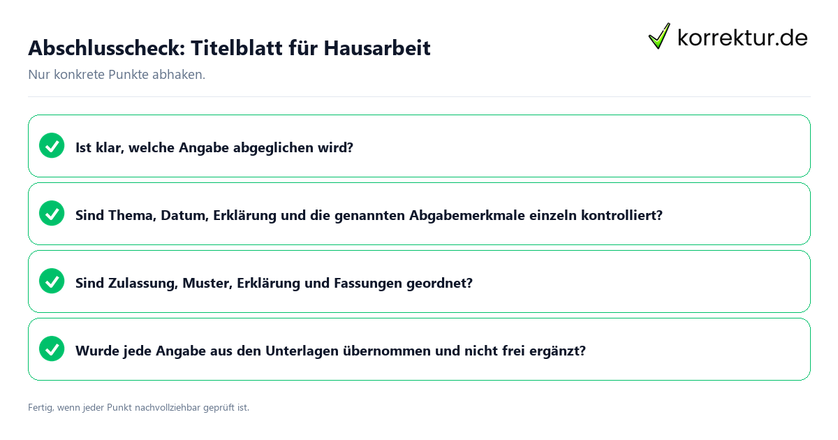 Konkreter Abschlusscheck zu Titelblatt für Hausarbeit