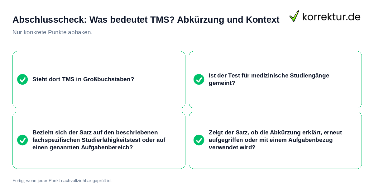 Konkreter Abschlusscheck zu Was bedeutet TMS? Abkürzung und Kontext