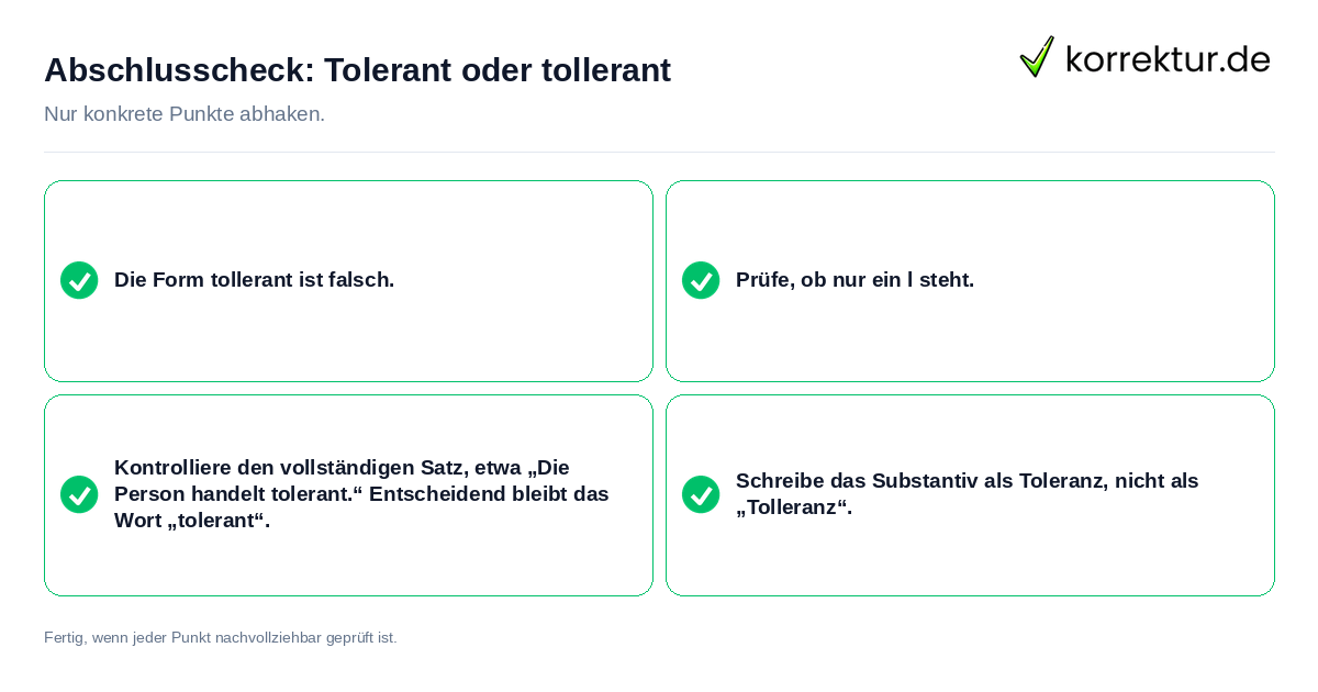 Konkreter Abschlusscheck zu Tolerant oder tollerant