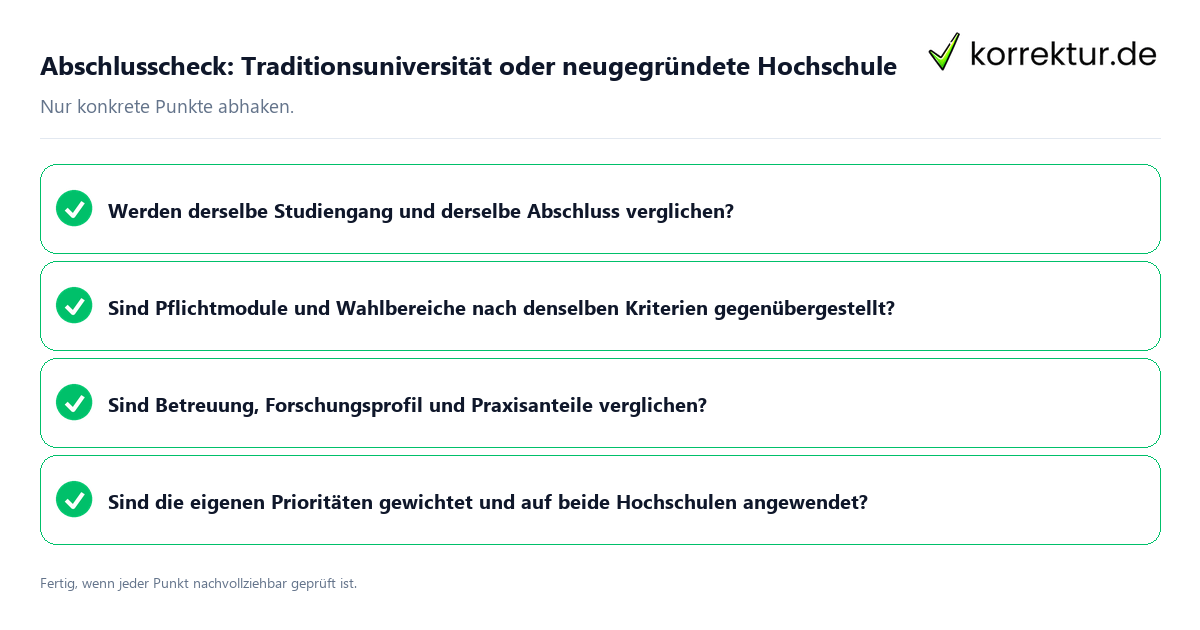 Abschlusscheck: Traditionsuniversität oder neugegründete Hochschule Konkreter Abschlusscheck zu Traditionsuniversität oder neugegründete Hochschule