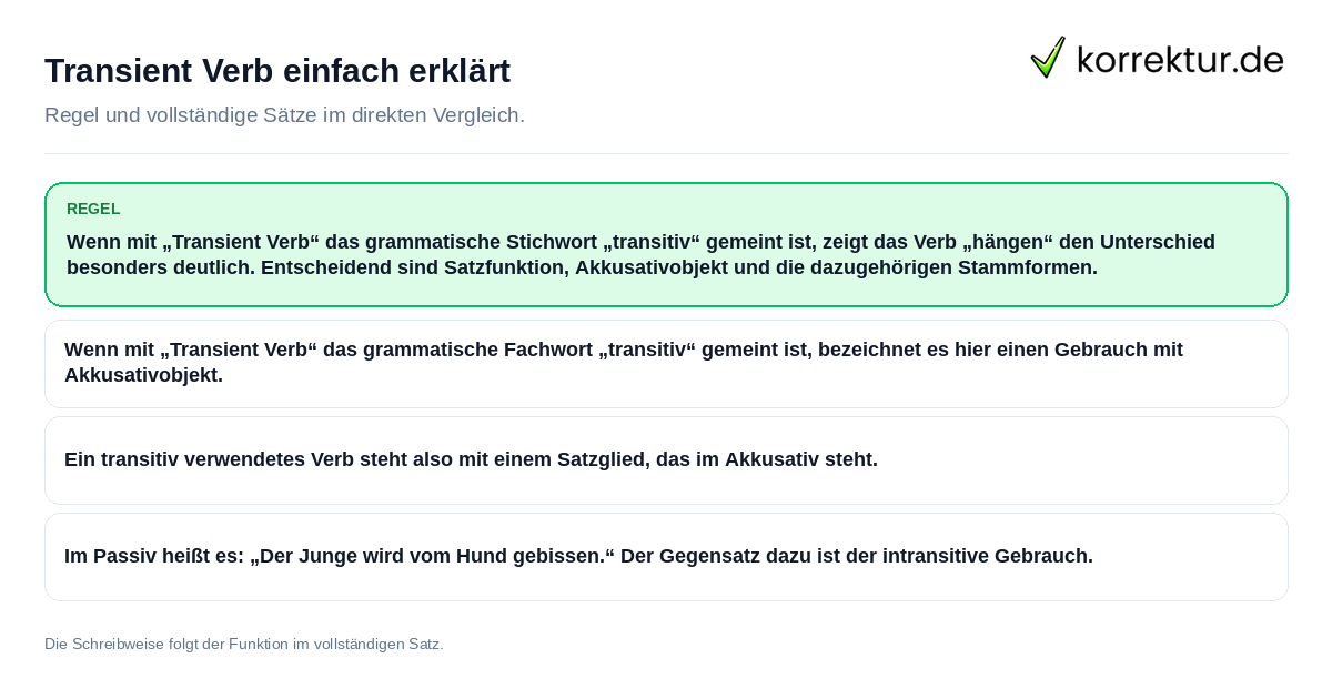 Konkrete Regel und vollständige Beispielsätze zu Transient Verb einfach erklärt