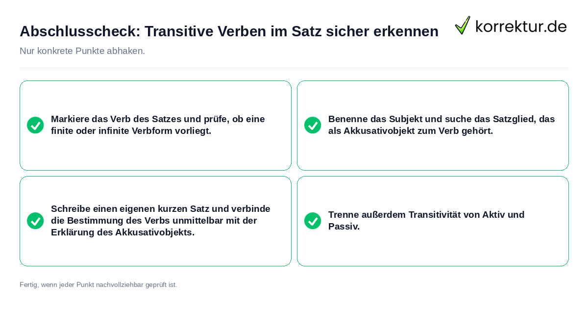 Konkreter Abschlusscheck zu Transitive Verben im Satz sicher erkennen