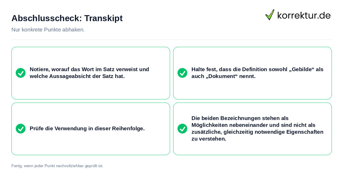Konkreter Abschlusscheck zu Transkipt
