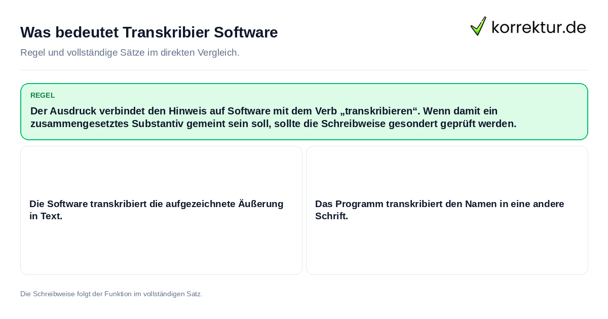 Konkrete Regel und vollständige Beispielsätze zu Was bedeutet Transkribier Software